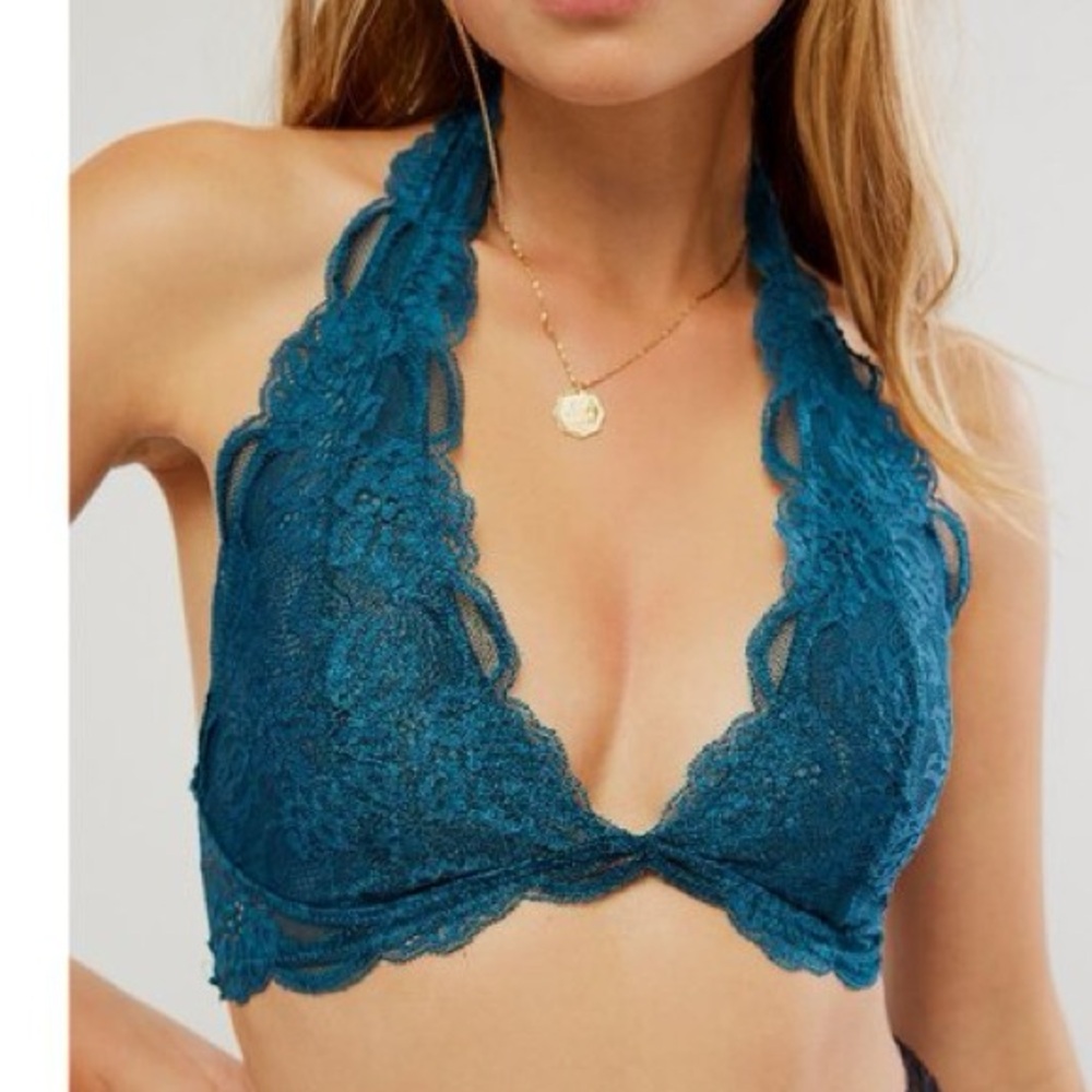 FREE PEOPLE Last Dance Lace Halter Bra / Legion Blue